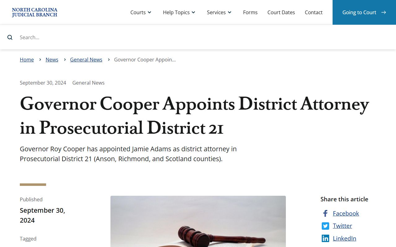 Scotland County arrest records District Attorney appointment notice