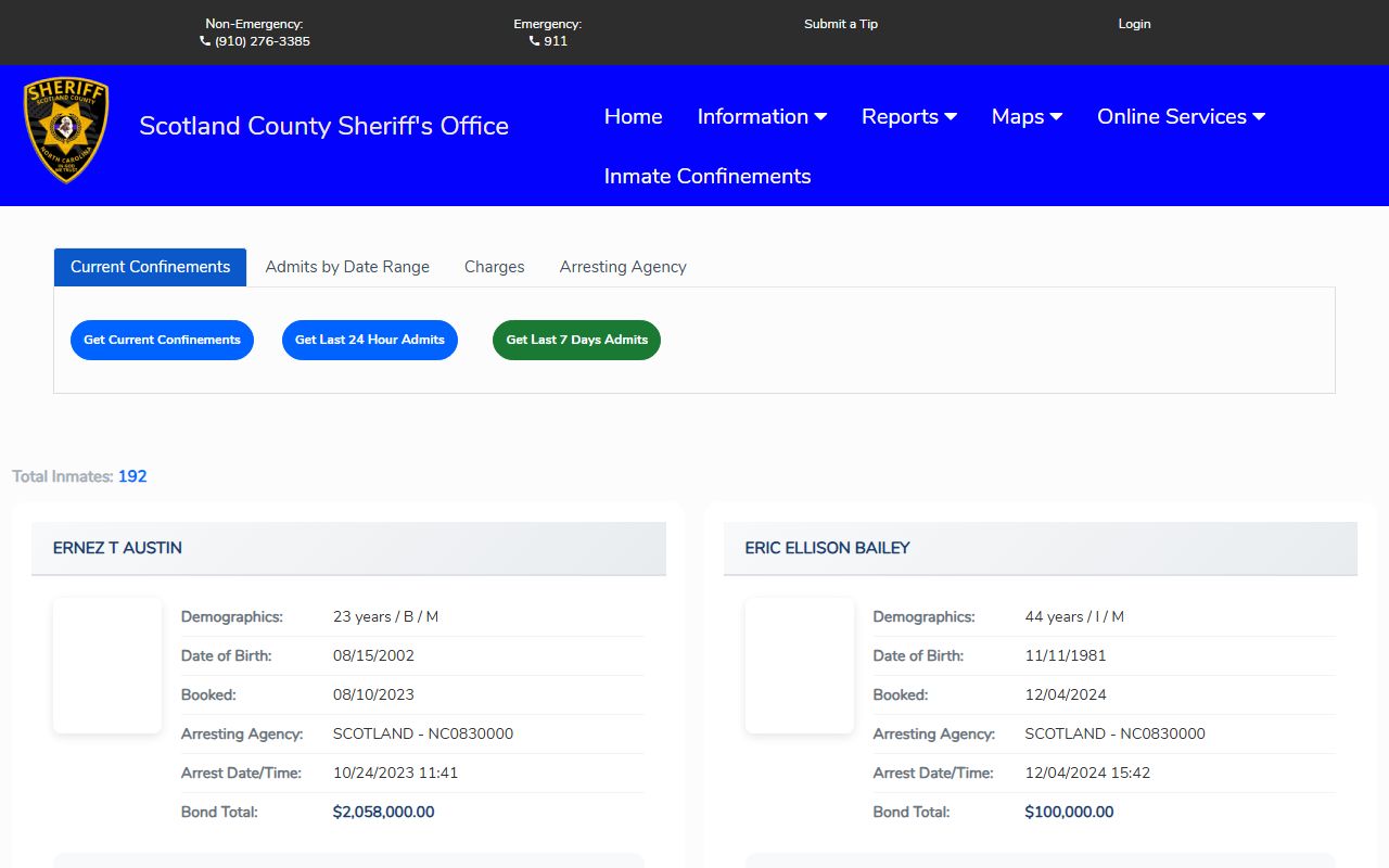 Scotland County inmate records Citizen Connect jail roster search