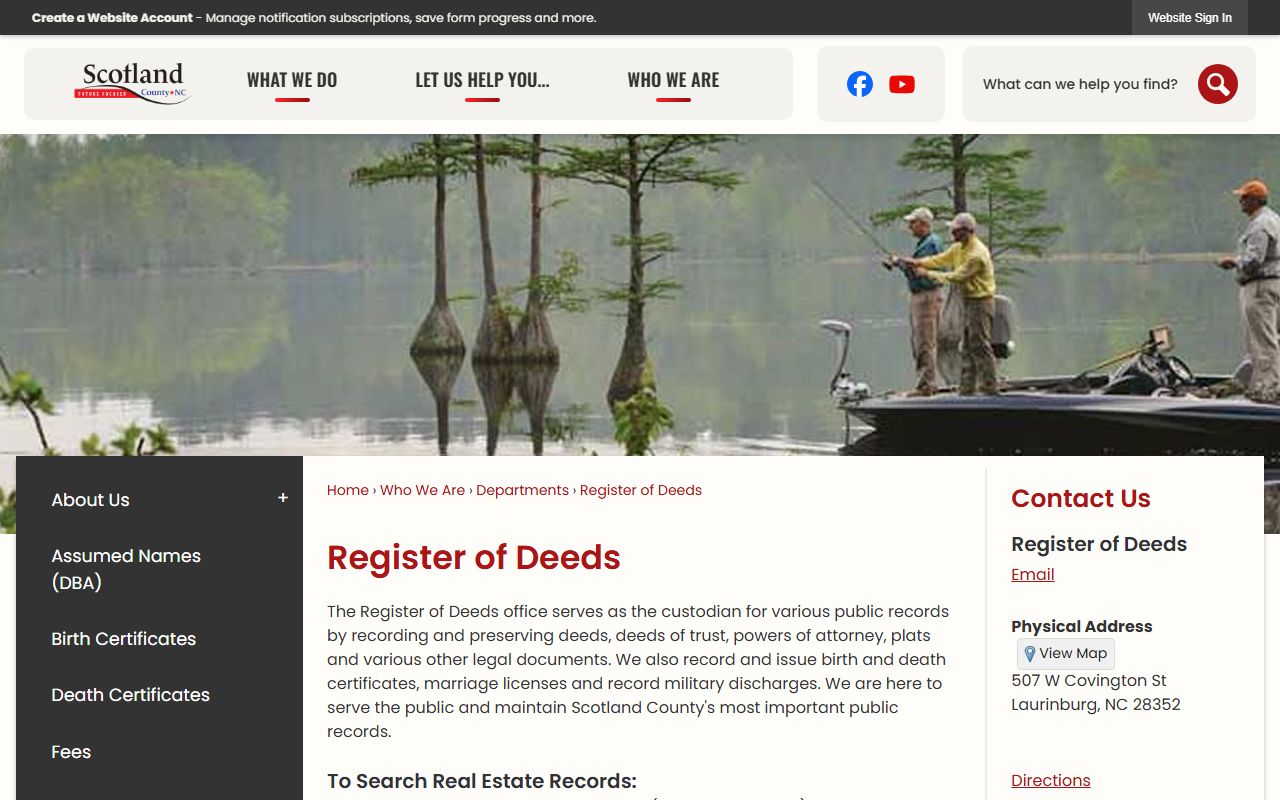 Scotland County marriage records Register of Deeds page