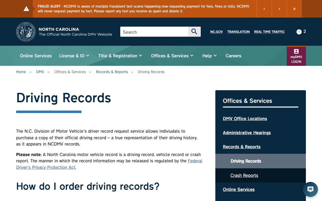 Scotland County traffic court records NCDMV driver record distinction