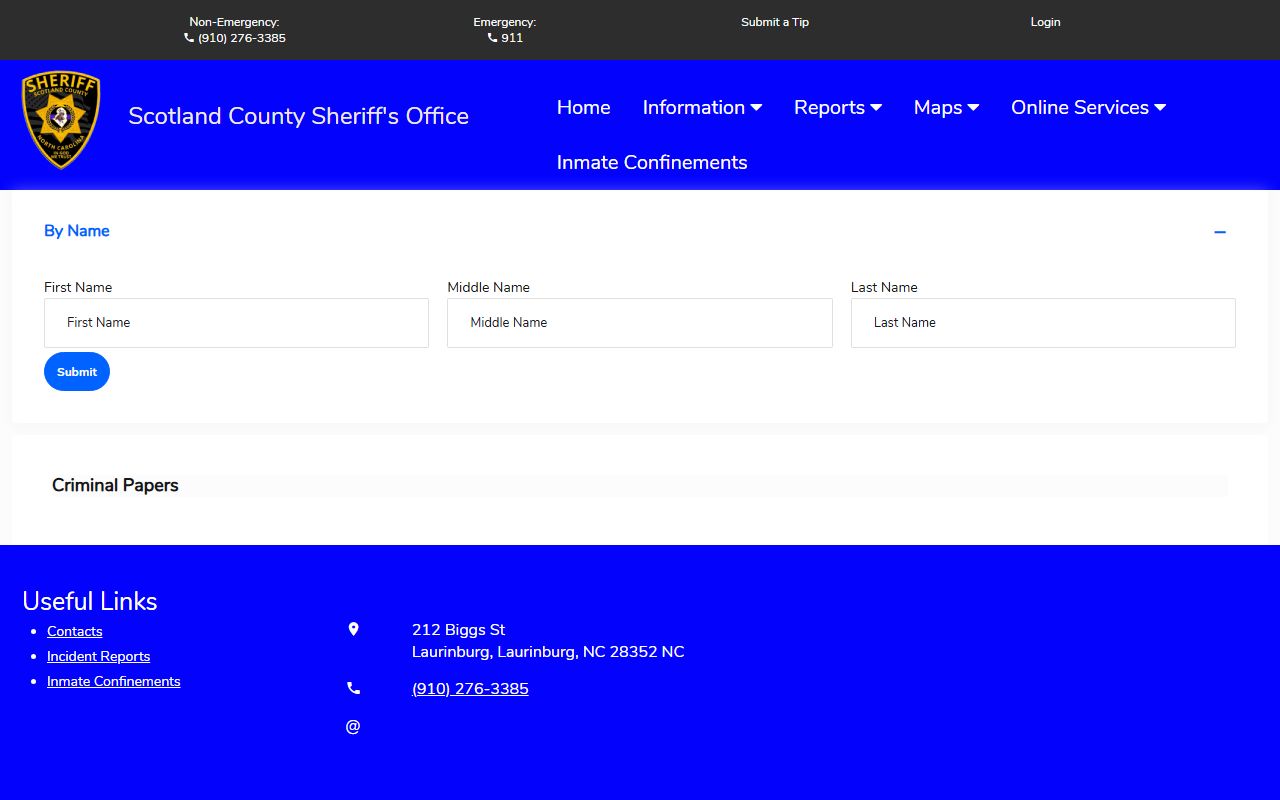 Scotland County warrant records Citizen Connect criminal papers search